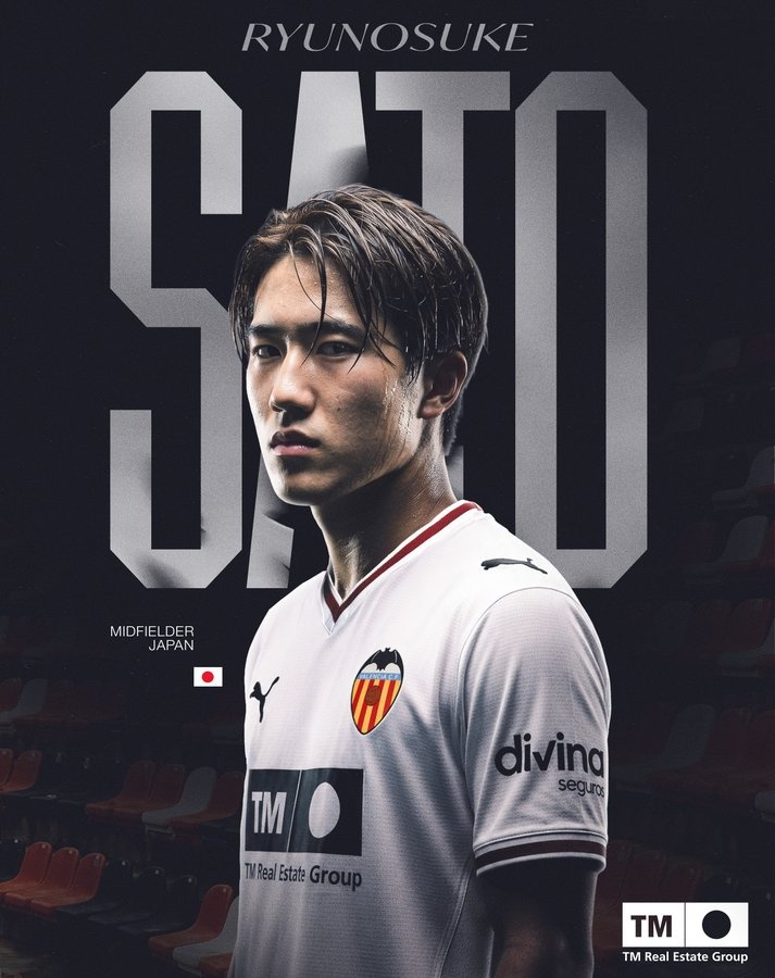 官方：瓦伦西亚签下东京FC19岁中场佐藤龙之介，合同至2031年