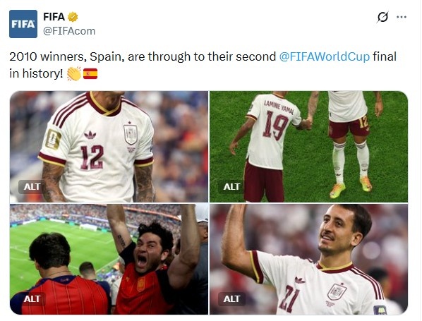 FIFA祝贺西班牙：2010年夺冠的他们，将迎队史第二次世界杯决赛