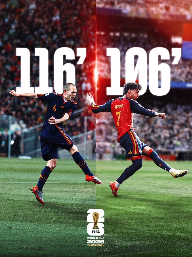加时制胜!FIFA官推晒伊涅斯塔与费兰制胜球对比照:荣耀传承!