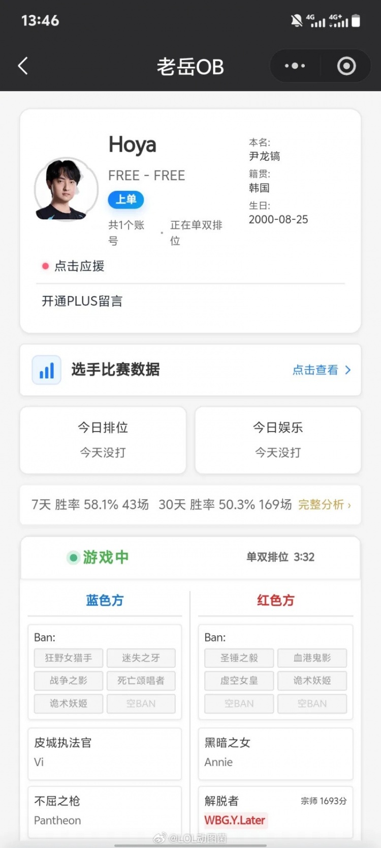 老岳OB显示HOYA已不在NIP名单,状态显示FREE疑似等待官宣!