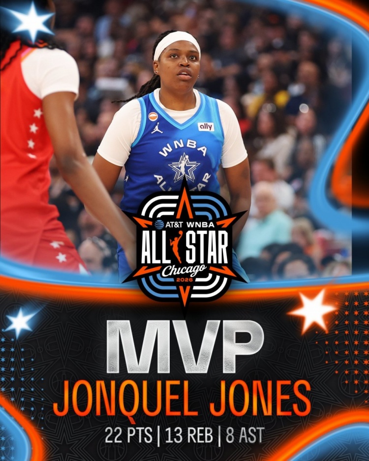 22+13+8！纽约自由人球星琼奎尔·琼斯WNBA全明星赛MVP