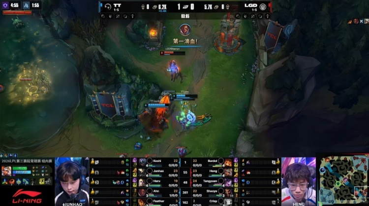 🎮少人也赢!Junhao斯卡纳关键抢龙Heru洛克五杀收尾 TT击败LGD