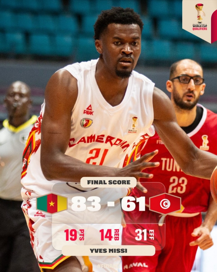 世预赛喀麦隆83-61大胜突尼斯 米西9中6砍下19分14板 效率值第一