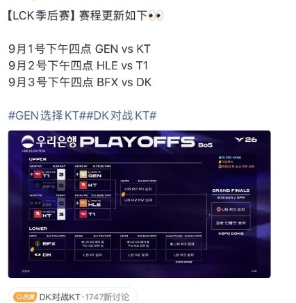 【QY球友会】两年一样😂LCK季后赛25/26年对阵：GENvsKT、T1vsHLE、DKvsBFX