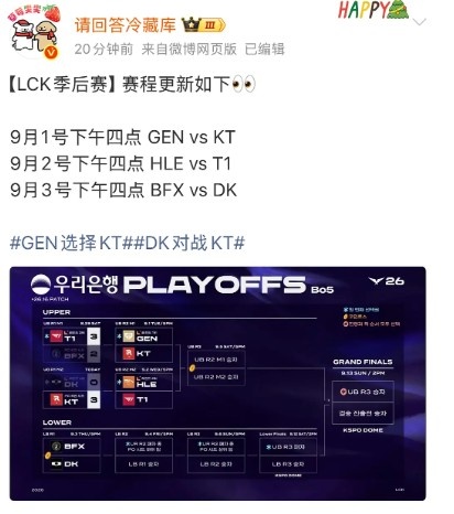 【QY球友会】两年一样😂LCK季后赛25/26年对阵：GENvsKT、T1vsHLE、DKvsBFX