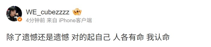 WE上单Cube：除了遗憾还是遗憾 对的起自己 人各有命 我认命【球盟会】