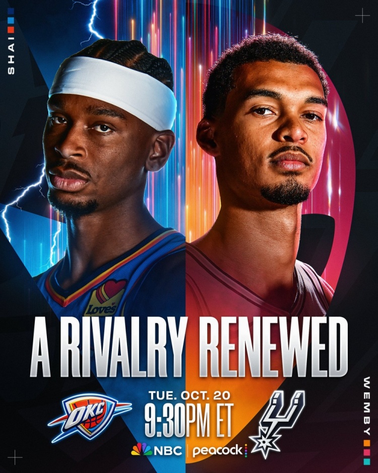 王牌對決??NBA官方預熱揭幕戰(zhàn)雷霆VS馬刺：連莊MVP對戰(zhàn)DPOY
