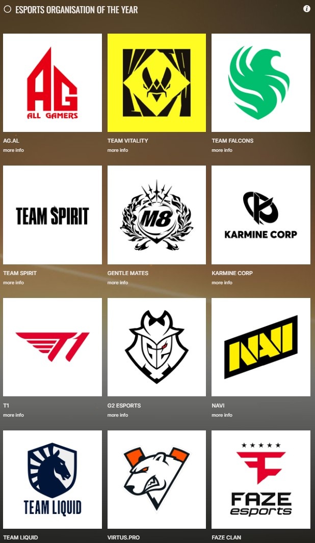 国外电竞大奖年度最佳俱乐部提名:AG.AL、Spirit、T1等入选【球盟会】