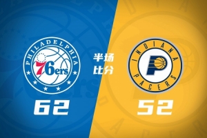 76人半场62-52领先残阵步行者 詹姆斯6分5助0失误 恩比德14+5