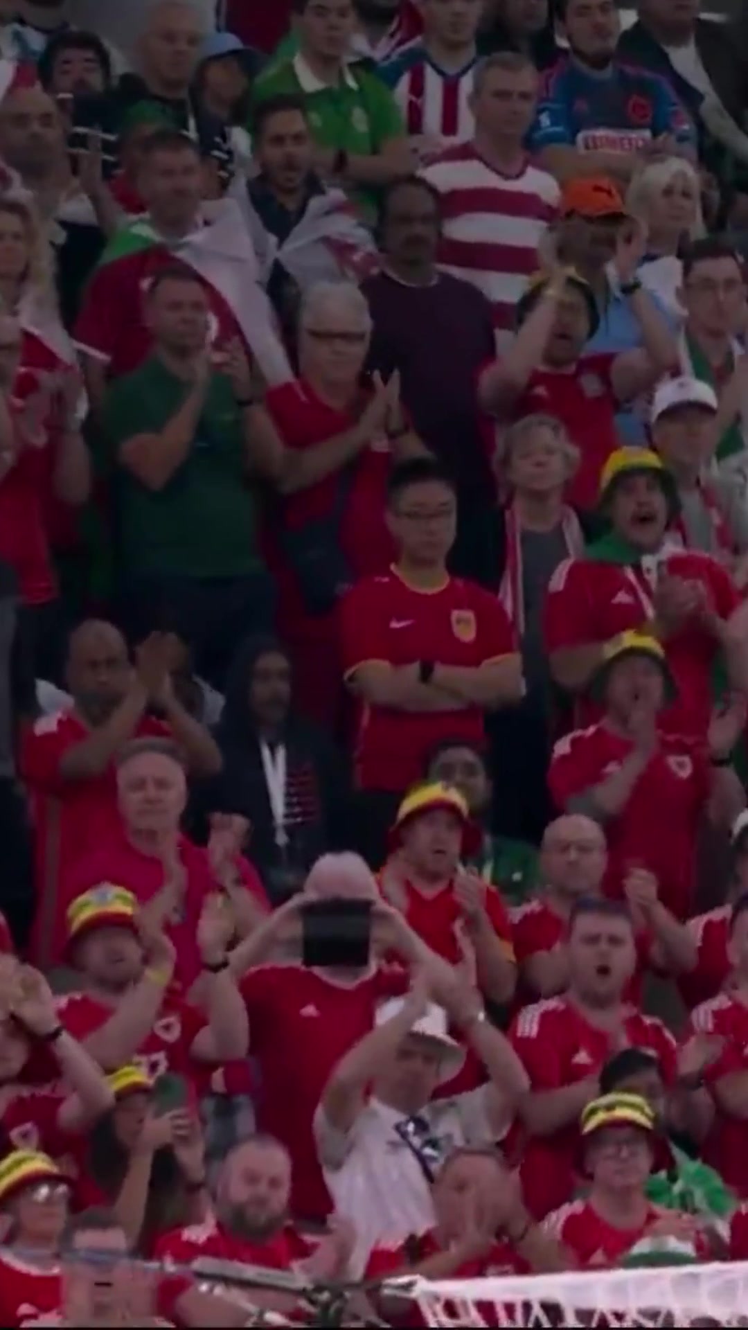 这是哪位吧友？中国球迷穿国足队服混入威尔士球迷看台