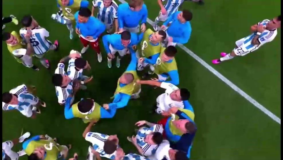 压力太大了！点球获胜，阿根廷球员庆祝，劳塔罗独自一人掩面哭泣
