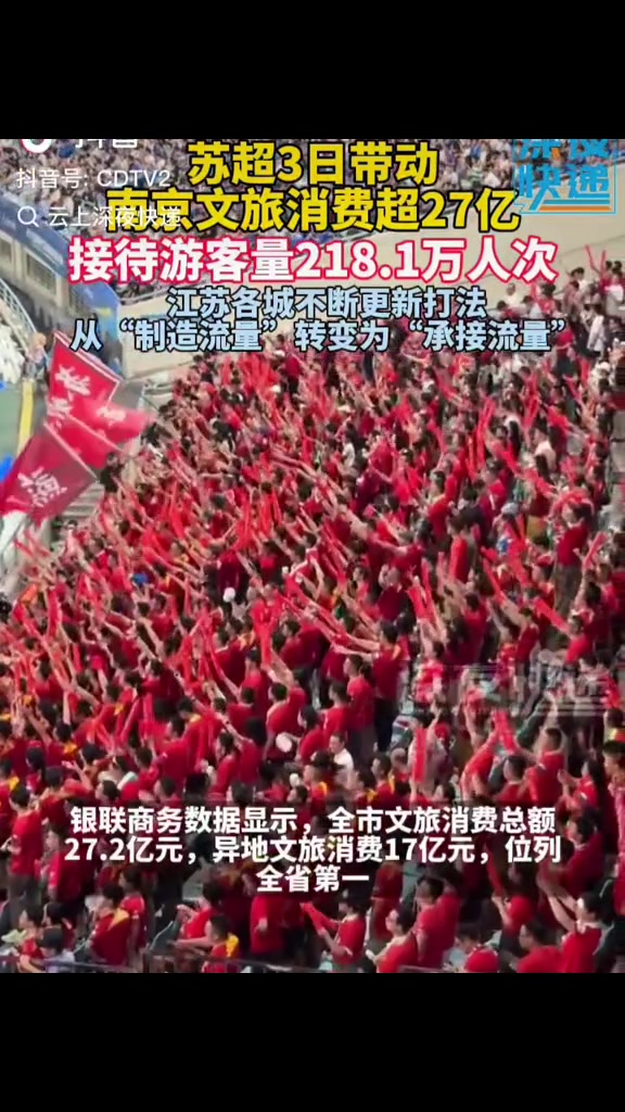 由制造流量變承接流量，“蘇超”三天帶動(dòng)南京文旅消費(fèi)超27億