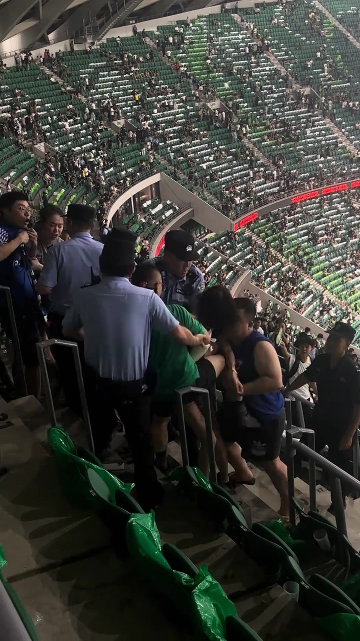 女子劝架险些被打！申花球迷和国安球迷上演暴力干架