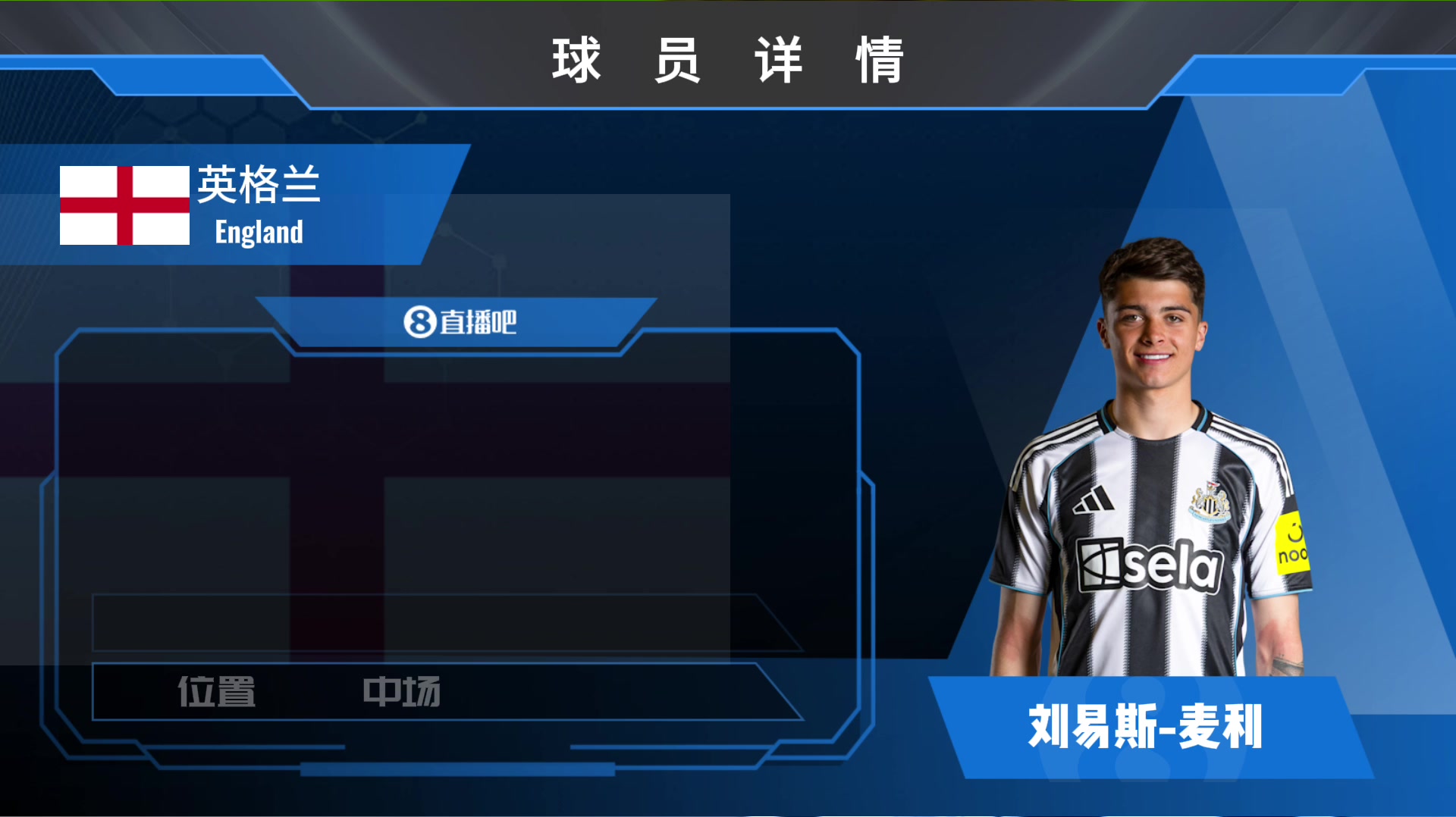 纽卡潜力中场麦利集锦：身材高大却不缺速度 可客串边后卫