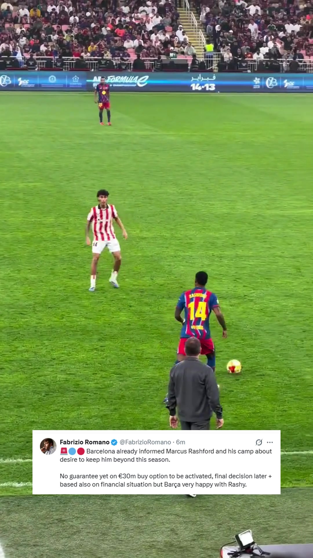 罗马诺：巴萨对拉什福德的表现非常满意，希望在下赛季留住他