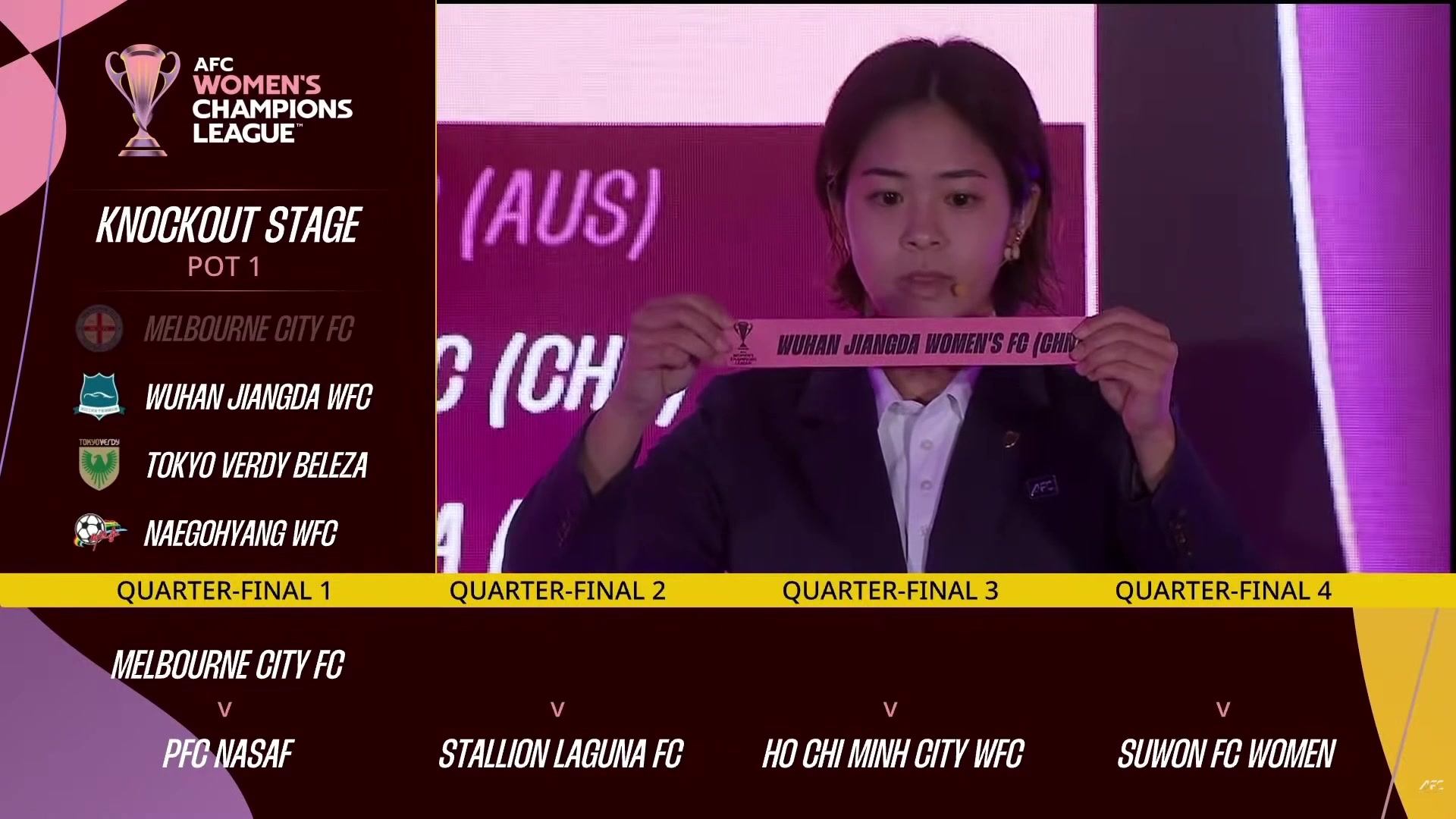 武汉女足亚冠1/4决赛抽到水原FC女足