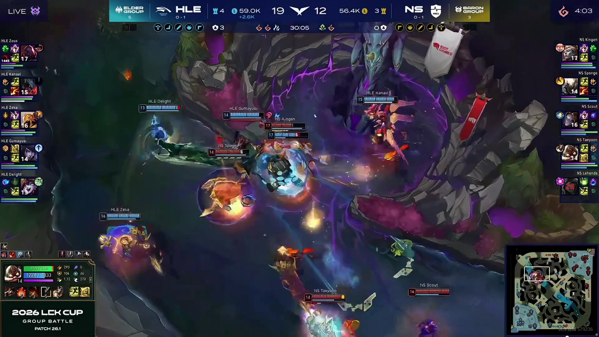 HLE5打4强开大龙 结果Guma厄斐琉斯靠前被秒 HLE大顺风被翻