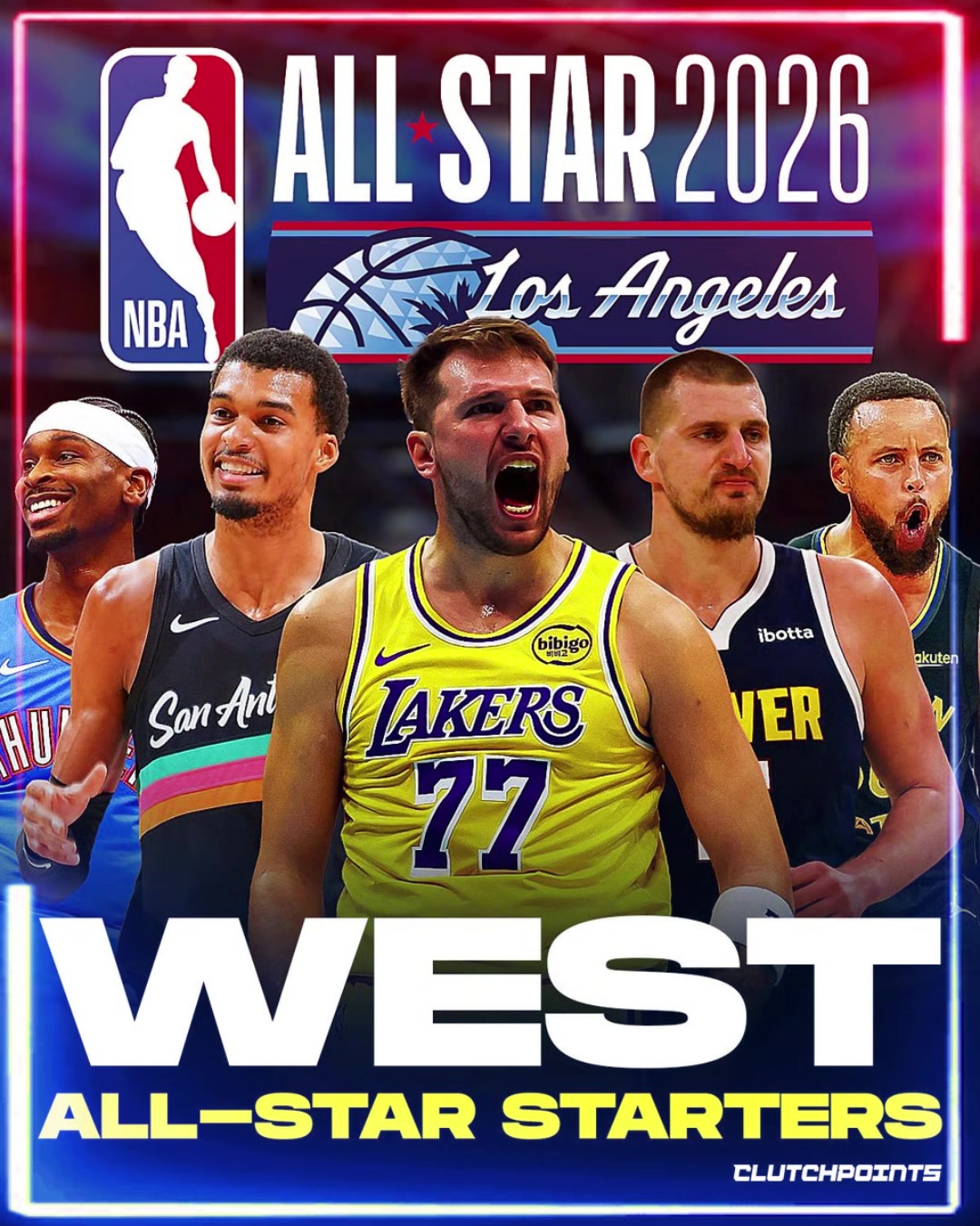 没有詹姆斯！！西部全明星首发公布：库里+约基奇+SGA+东契奇+文班！
