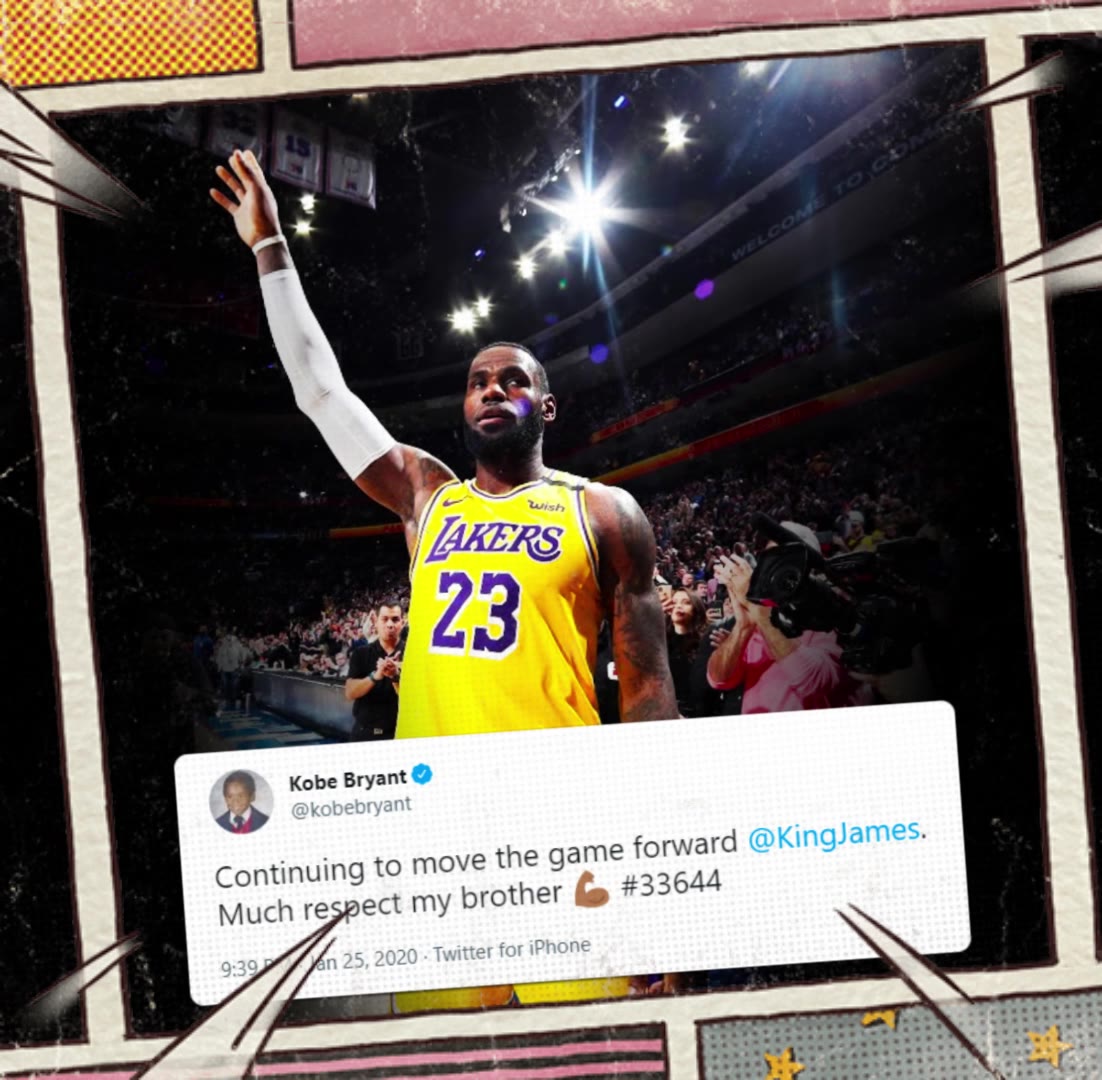 已是六年前科比生前最后一条推文：祝贺詹姆斯得分超越自己！