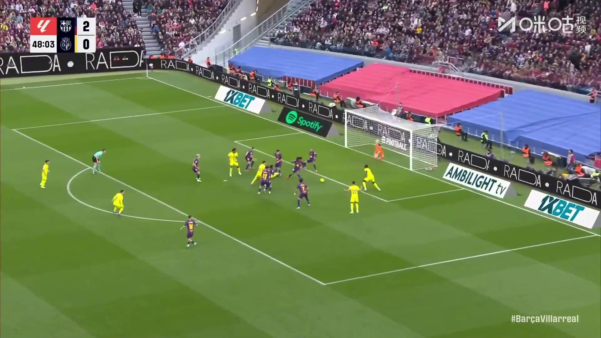 乱战进球！盖耶破门，比利亚雷亚尔扳回一球