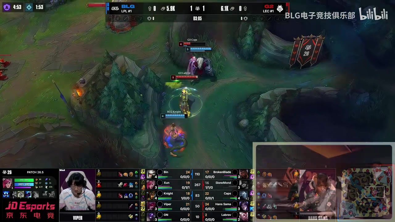 BLG第四局前期陷入大劣势，Daney教练在后台已经准备决胜局BP