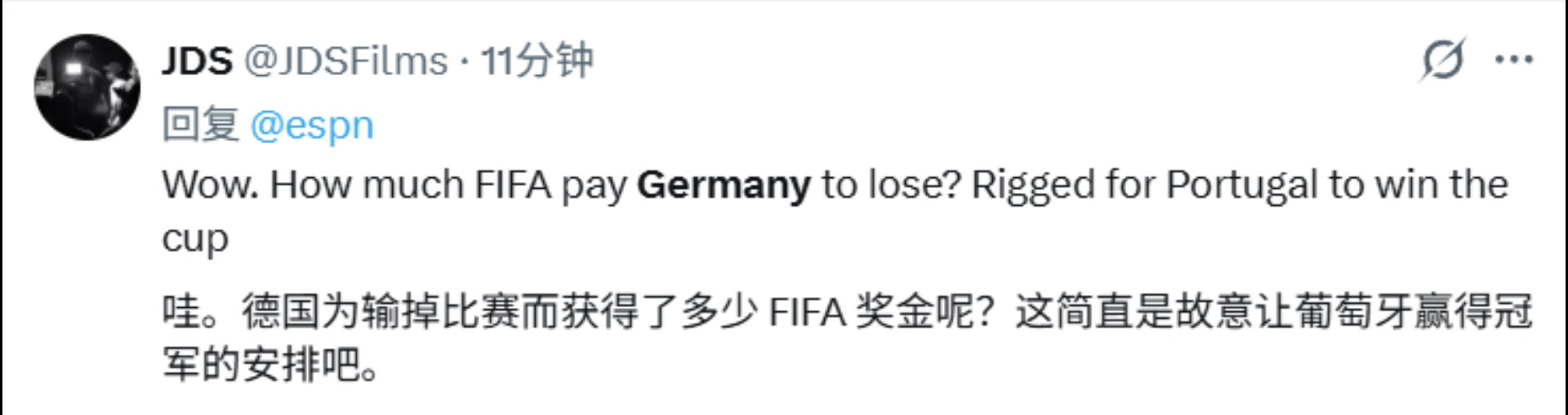 何意味？外国网友：德国输球这简直是故意让葡萄牙赢得冠军的安排