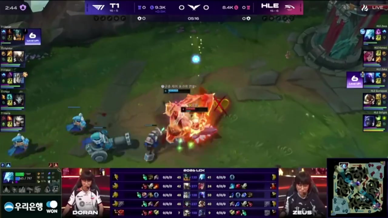 LCK:Doran奥拉夫单杀Zeus冰鸟拿下一血