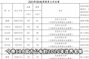 CBA公布2024选秀球员名单：谢智杰王凡懿杨文学 杨政惹争议