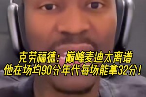 克劳福德：巅峰麦迪太离谱，他在场均90分年代每场能拿32分