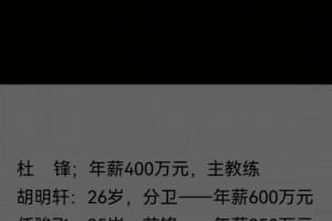 真假？网传广东俱乐部人员工资单：杜锋队内第二高徐杰仅70万