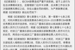 罚单来了！CBA对浙江广厦俱乐部罚款12万 孙铭徽罚款3万