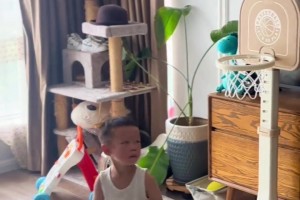 还会扣篮了！哈登点赞的2岁幼童打球 这压腕动作太专业了啊~