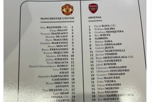 桑乔出现在曼联vs阿森纳球员名单中，是唯一没有号码的球员
