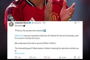 国外博主绿帽哥：吉达联合1亿镑报价B费，曼联将决定权交给球员