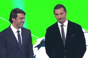 可惜米兰没进欧冠！卡卡帅气亮相和伊布担任欧冠抽签嘉宾！