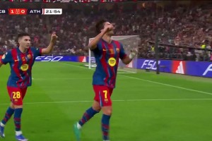 巴萨1-0领先毕巴！费尔明射门踢呲变助攻，费兰扫射破门