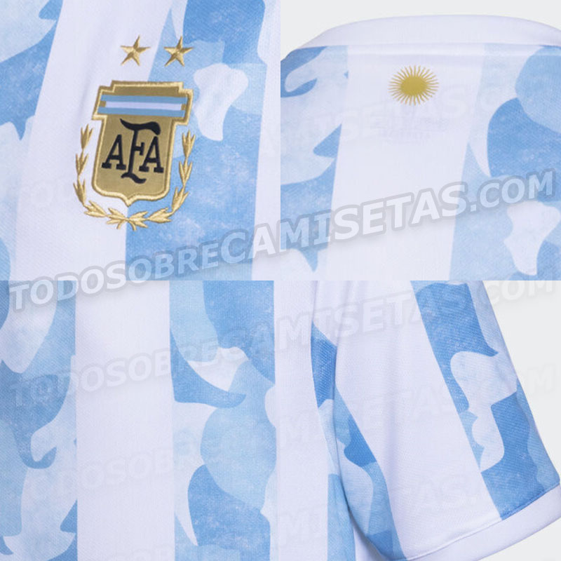 迷彩式蓝白条纹，阿根廷队2021年美洲杯主场球衣谍照