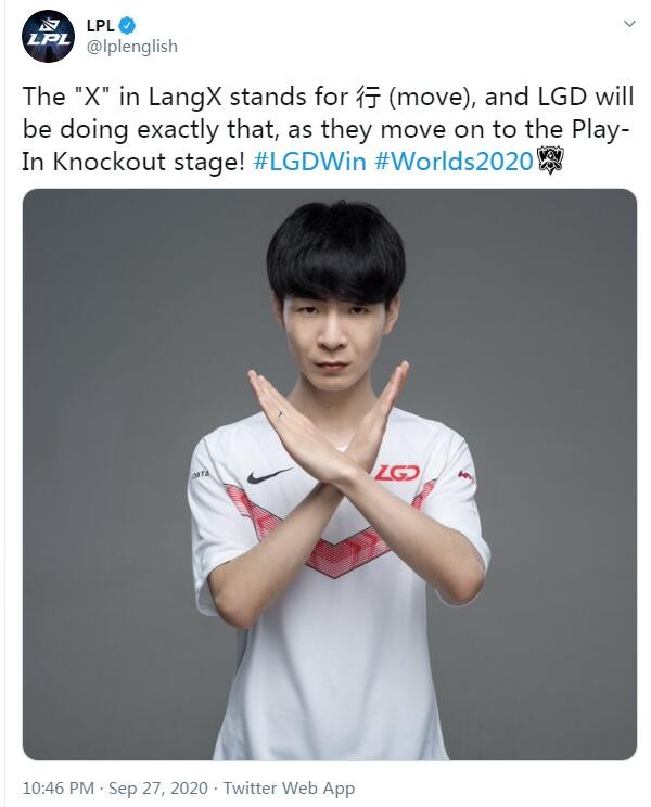 lpl官推:langx的x代表行,lgd 也会在淘汰赛里做到