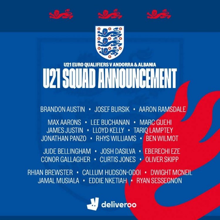 英格兰U21大名单：奥多伊、恩凯提亚在列，穆西亚拉入选