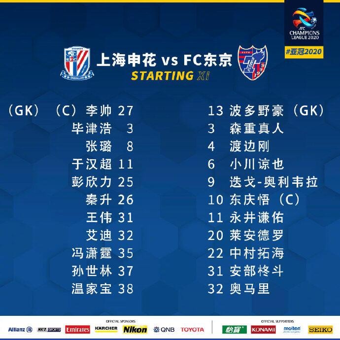 亚冠 申花vs东京fc首发 申花全华班出战 莫雷诺 金信煜替补 直播吧zhibo8 Cc