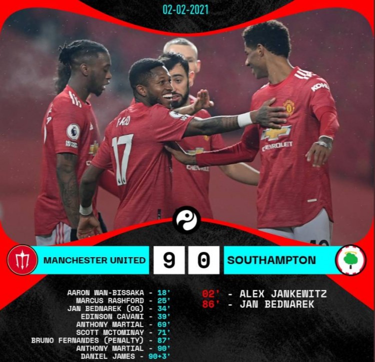 曼联9 0追平英超最大比分胜利 圣徒连续2个赛季遭9球血洗 直播吧zhibo8 Cc