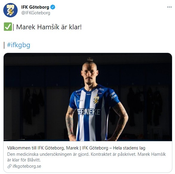 官方：哈姆西克加盟瑞超哥德堡队，签约至今年8月底