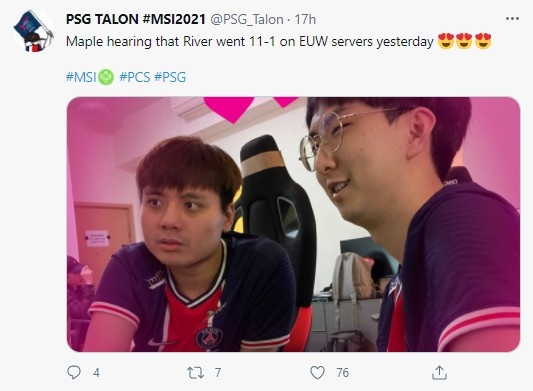 psg官推当maple听说river昨天战绩为111时