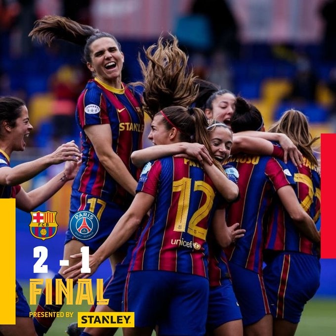 女足欧冠-巴萨女足2-1巴黎女足，总比分3-2进决赛
