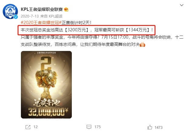 王者荣耀世冠奖金公布总奖金提升至五千万冠军最高可得2100万