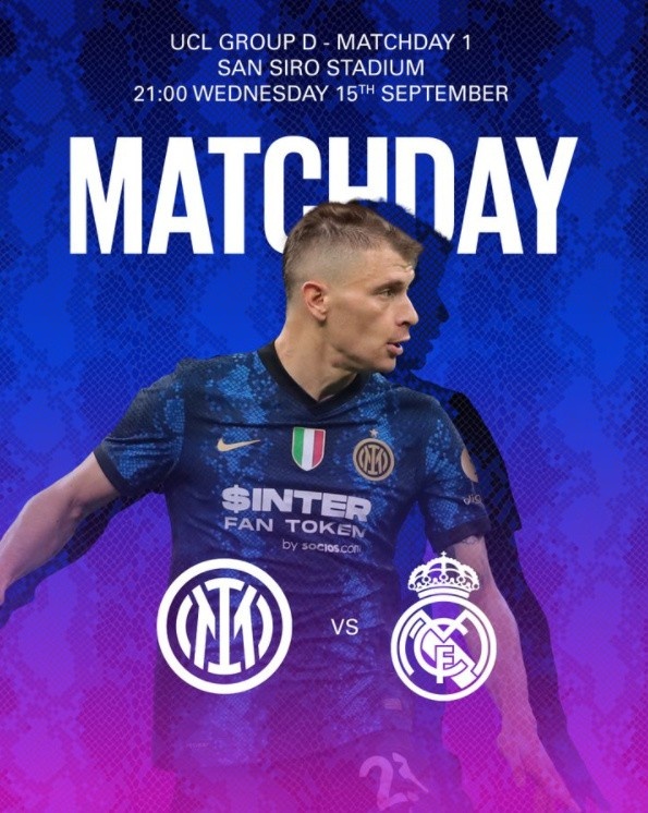 国米官推发欧冠海报今晚战皇马加油国米