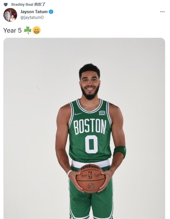 凯尔特人球星塔图姆也在自己的社交媒体上晒出了定妆照,并写道:第五年
