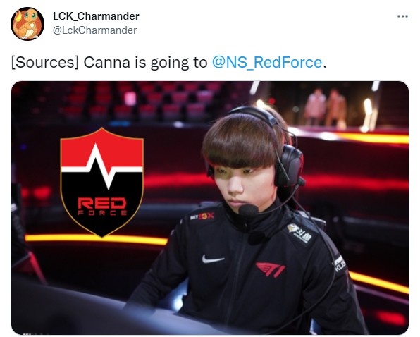 流言板前t1上单选手canna将会在新赛季加盟ns