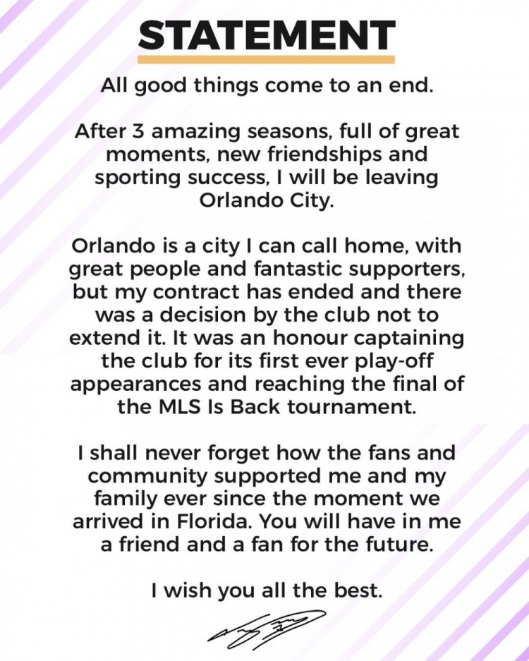 纳尼宣布与奥兰多城合同到期离队，感谢当地球迷支持