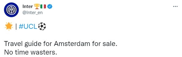 高兴得太早？国米此前官推：阿姆斯特丹旅游指南待售，手慢无